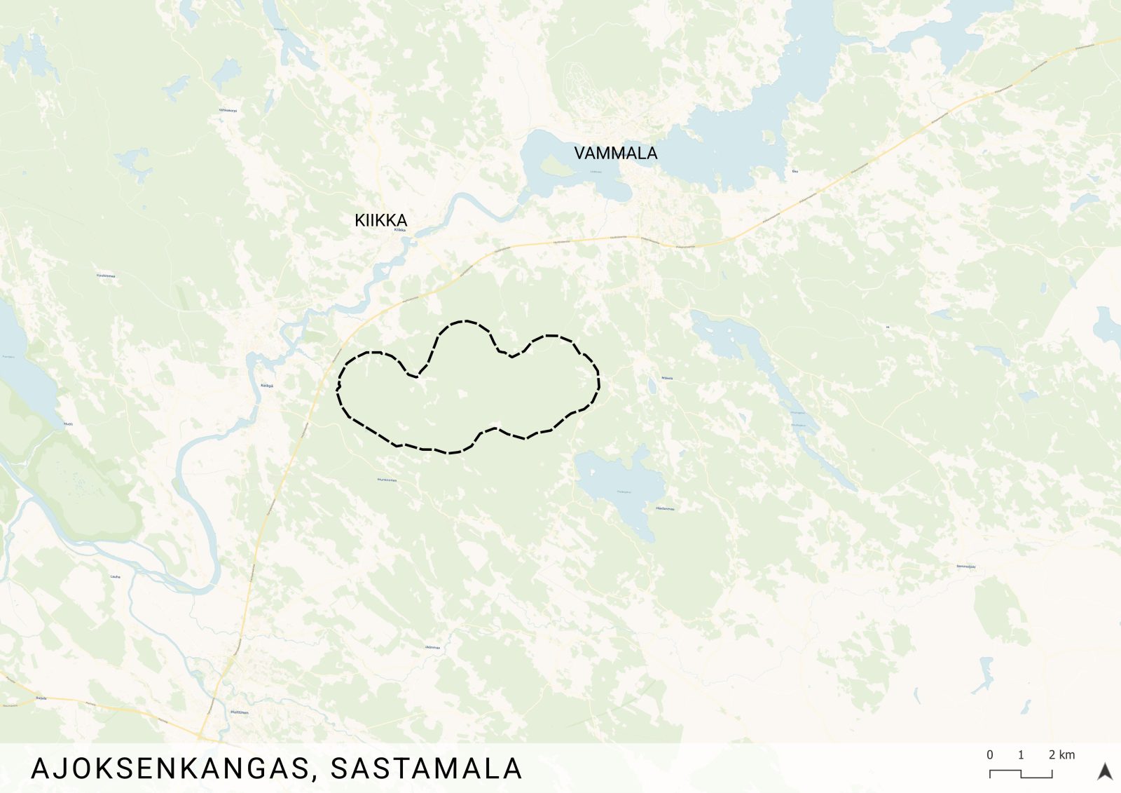 Kartta, jossa esitetään hankealueen rajaus.